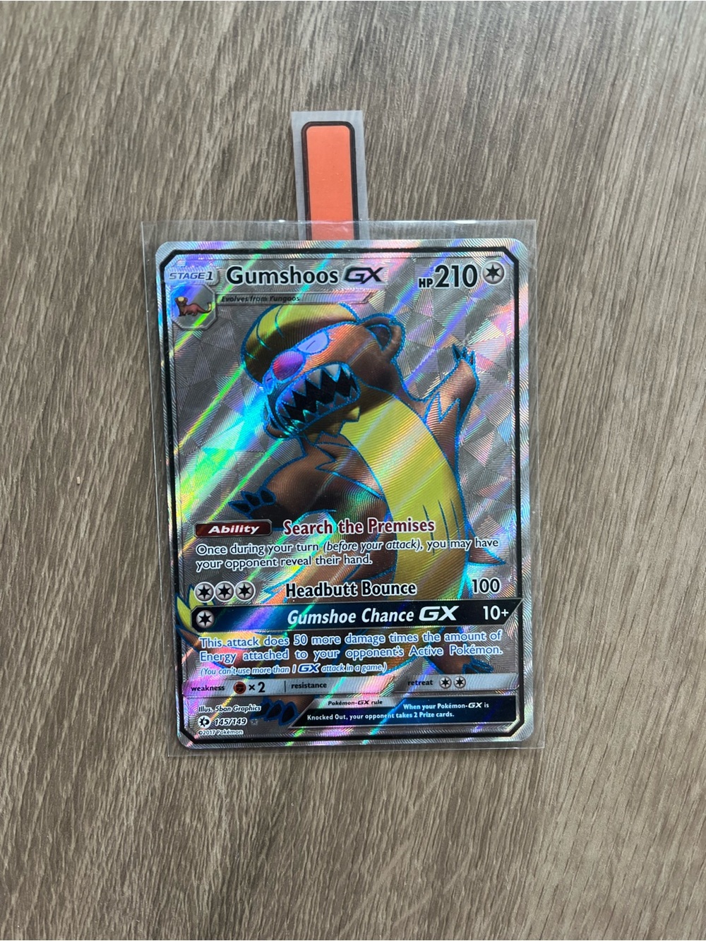 Pokemon Gumshoos GX Holo Card - Orange Yellow Black